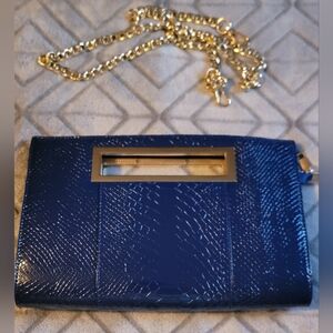 Hoxis Blue Shiny Crocodile Print Clutch/Purse